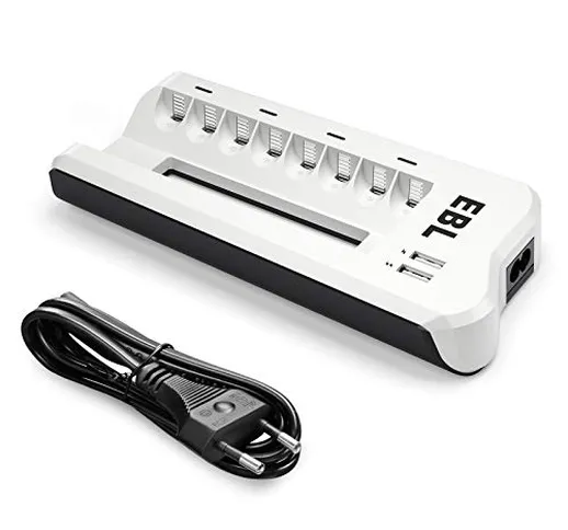 EBL Caricabatterie con 8 Slot a Sina per Batterie Ricaricabili AA e AAA NI-MH NI-CD,con du...