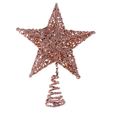 Amosfun - Puntale per albero di Natale in ferro con stella glitterata, Ferro, Oro rosa, 20...