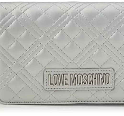 Love Moschino Borsa Quilted Pu Argento, BORSA A SPALLA Donna, Argento, 14x22x7