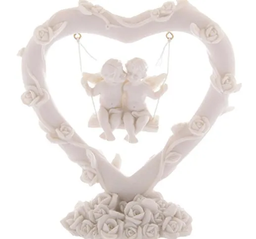 #50091 - Decorazione per interni a forma di cuore con angioletti dell’amore su altalena 