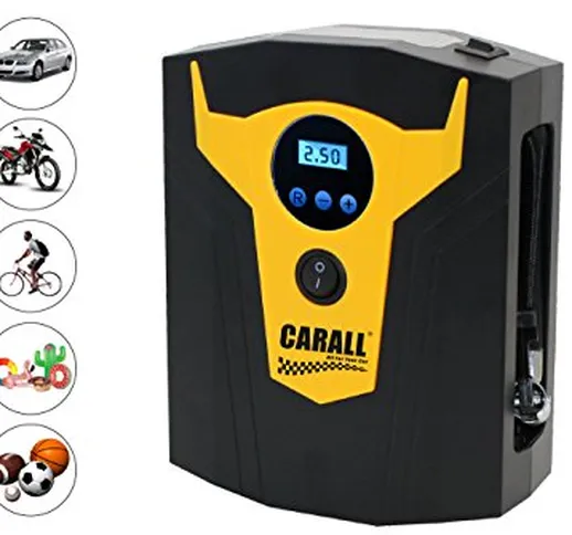 CARALL Compressore Aria Portatile Pompa Digitale per Auto Moto Bici con Accendisigari Si F...