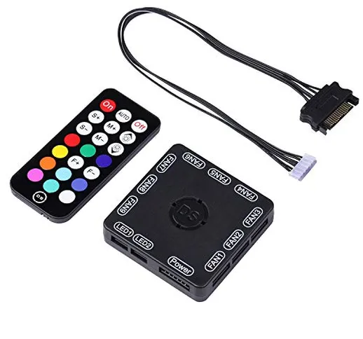 DS Rainbow RGB Fan LED Sync Controller solo per ventole DS (con telecomando RF a 21 tasti,...