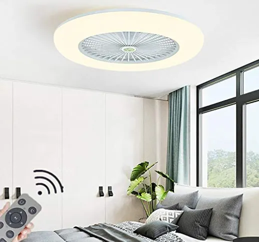 LED Fan Plafoniera Moderno Dimmable Ventilatore A Soffitto Lampada Invisibile Ultrasottile...