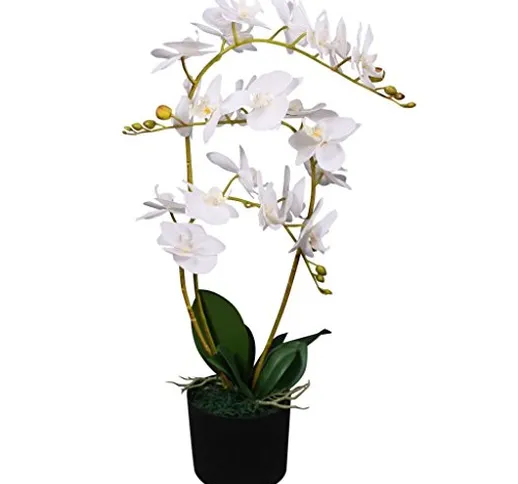 vidaXL Orchidea Artificiale in Vaso 65cm Bianca Piante Finte Fiori Arredo Casa