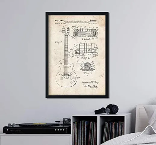 Nacnic stampa artistica brevetto chitarra, sfondo vintage. Disegno Strumenti musicali, vec...