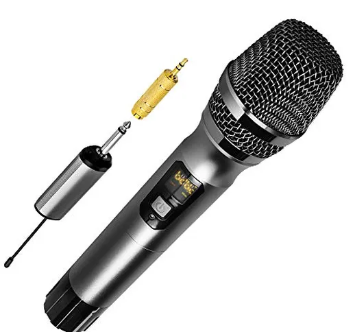 Ankuka Microfono Wireless, Professionale Dinamico Microfono di Mano a 25 Canali con Mini R...