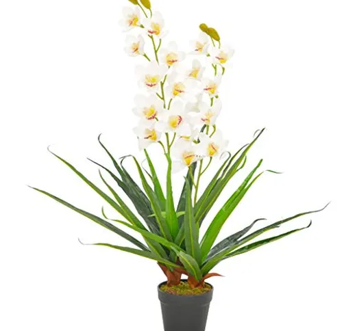 Festnight Orchidea Artificiale con Vaso Biancao/Rosa/Giallo 90 cm,Orchidea Finta,Fiore Fin...