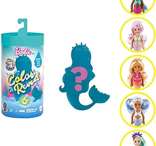 Barbie- Color Reveal Chelsea, Bambola Sirena con 6 Sorprese e Accessori Giocattolo per Bam...