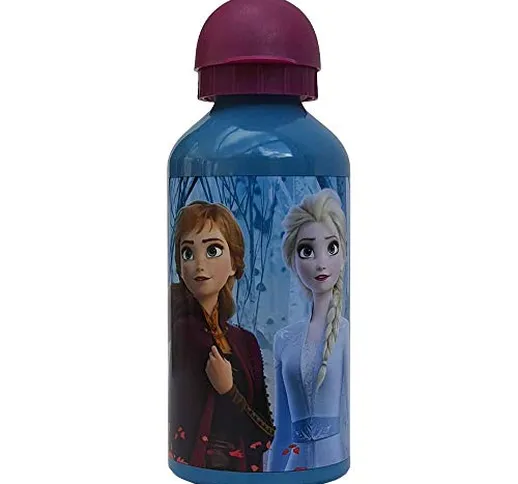 CARTOON GROUP Borraccia in Alluminio Frozen II Disney Elsa Anna con BECCUCCIO E Coperchio...