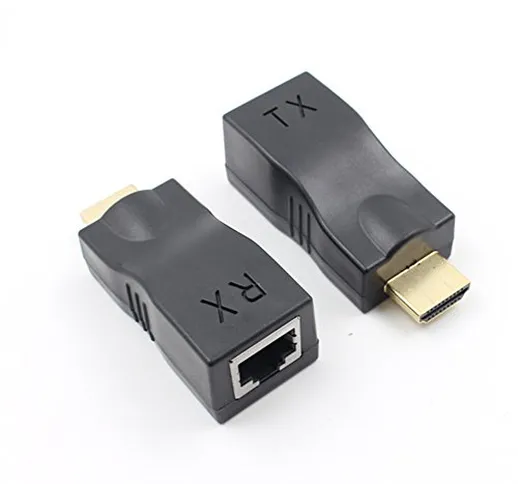 SODIAL 4K 3D HDMI 1.4 30M Extender a RJ45 Corso Cat 5e / 6 Adattatore Ethernet LAN Network