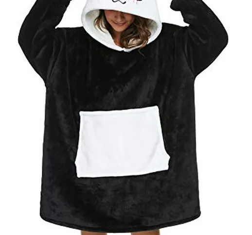 Coperta con Cappuccio Panda Felpone con Maniche Oversize Unisex Plaid con Tasca Felpa Indo...