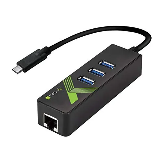 Techly 105810 Adattatore Convertitore USB-C™ Ethernet Gigabit con Hub 3 Porte USB-A 3.0