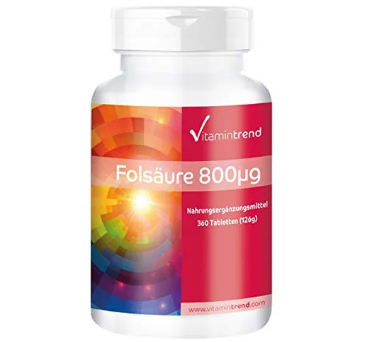 Acido folico in compresse 800mcg - 360 compresse - Per 1 anno - Vegan - Vitamina B9