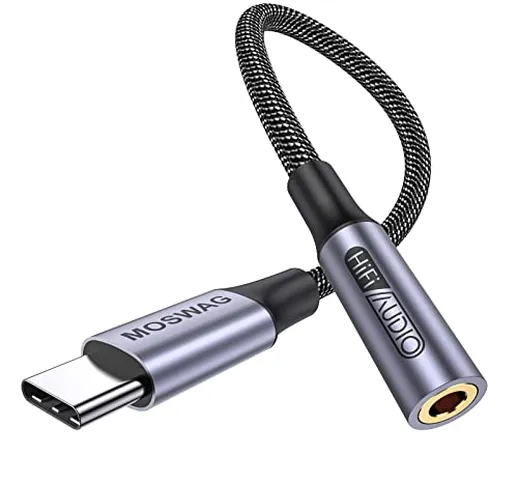 MOSWAG Adattatore jack per cuffie USB C a 3.5mm, adattatore audio USB C a cavo Dongle Aux...