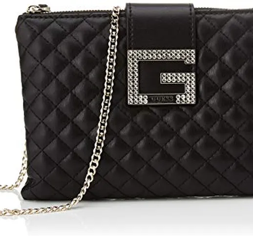 Guess Dazzle Crossbody Top Zip Borsa a Tracolla da Donna, Nero, Taglia Unica