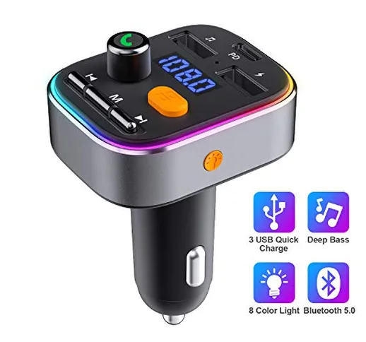 Trasmettitore Bluetooth per Auto, HOLALEI FM Transmitter Bluetooth Bassi Profondi, Bluetoo...