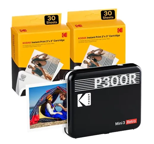 Kodak Mini 3 Stampante portatile per Smartphone + 6 Cartucce, Foto istantanee formato quad...