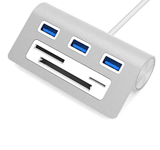 Sabrent Hub 3 porte USB 3.0 Premium alluminio con lettore card Multi-in-1 (cavo 30 cm) per...