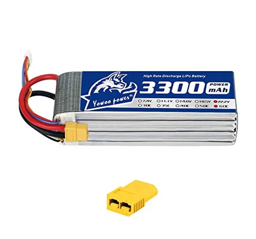 YOWOO 6S Batteria Lipo 3300mAh 60C 22.2v Batterie RC con XT60 / Deans T Plug per AlignTrex...