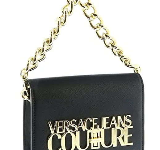 Versace Borsa a tracolla nera da donna con maxi logo lettering placcato