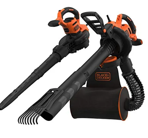 BLACK+DECKER Soffiatore Elettrico, Trituratore, Aspiratore Foglie Capacità di raccolta 72...