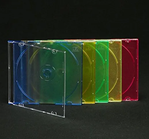 100 Custodie CD Singole Slim Colorate, Box porta CD 5,2 mm - Qtecx