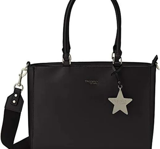 Trussardi Jeans T-Easy Tote Charm Star Logo, Borsa Donna, Nero, 35x28x14 cm (W x H x L)