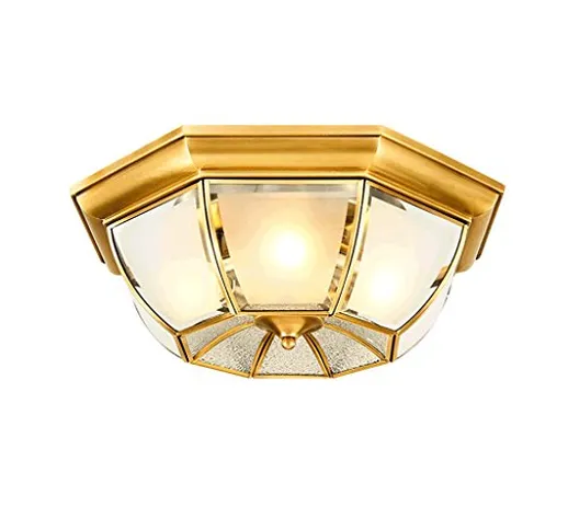 Plafoniere Lampada da soffitto in vetro di ottone europeo di lusso in ottone, lampada da s...