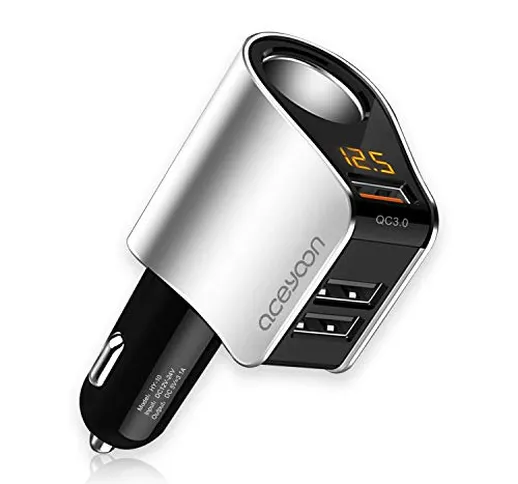 aceyoon Accendisigari USB Fast Charge Quick Charge 3.0 con 3 Porte, Caricabatterie Auto Vo...