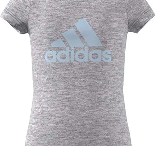 adidas YG MH Bos Tee, T-Shirt Bambina, Medium Grey Heather/Sky Tint, 7-8Y