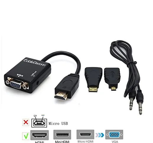 CableDeconn 3 in1 HDMI maschio a VGA femmina + Micro HDMI / micro HDMI con audio Cavo Adat...