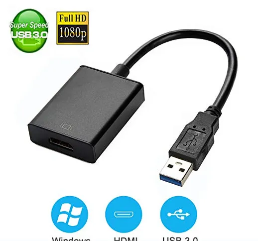 Yizhet Adattatore da USB 3.0 a HDMI, Adattatore da USB a HDMI USB 3.0/2.0 a HDMI Video HD...