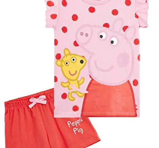 Peppa Pig Pigiama Bambina Corto, Set Pigiami Estivi con Maglietta Rosa Stampa di Peppa Ed...