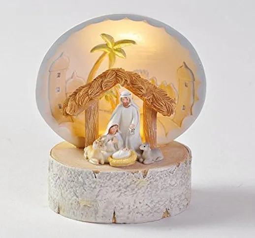 SACRA FAMIGLIA PRESEPE BIANCO NATIVITÀ NATALE C/LED 8x7CM H12 CM LES29633