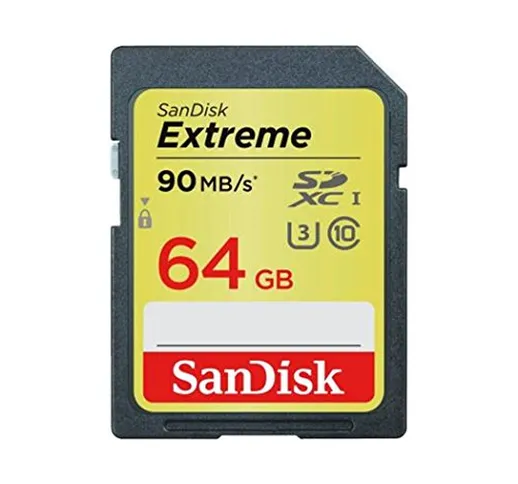 SanDisk SDSDXNE-064G-GNCIN Extreme Scheda di Memoria SDXC 64 GB, 90 MB/s, Classe 10 U3, Or...