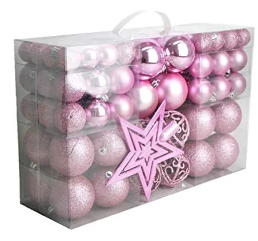 Geschenkestadl 100 palline di Natale con punta per albero, Colore: rosa., Diametro: 3/6/4...