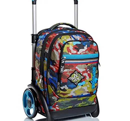 Schoolpack Trolley,Tyre Maxi Ruota + Astuccio 3 Zip + Borraccia Coordinati. (2 Adventure C...