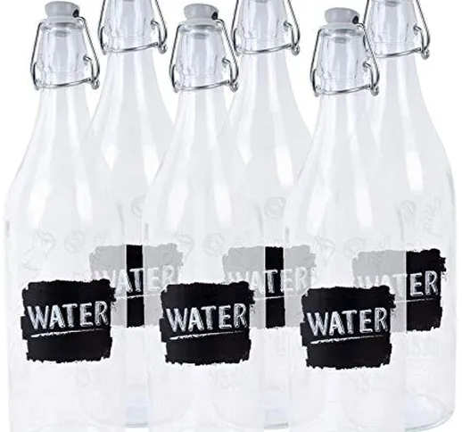 6 Bottiglie in Vetro Lavagna Cerve Water 1lt Con Tappo Meccanico A Chiusura Ermetica per A...
