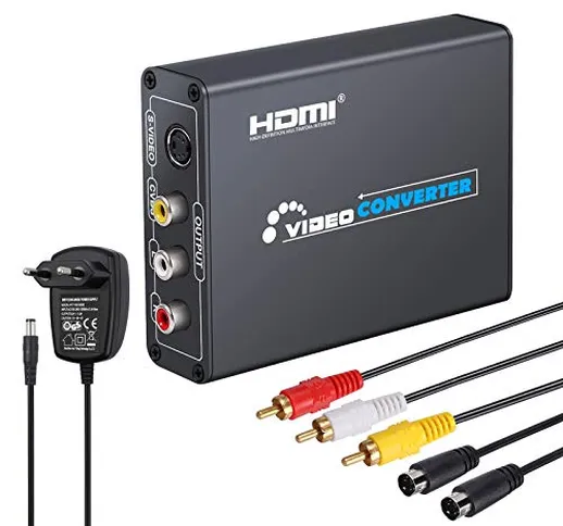 LiNKFOR Convertitore HDMI a Composito 3RCA AV S-Video R L con Alimentatore Upscaler Adatta...