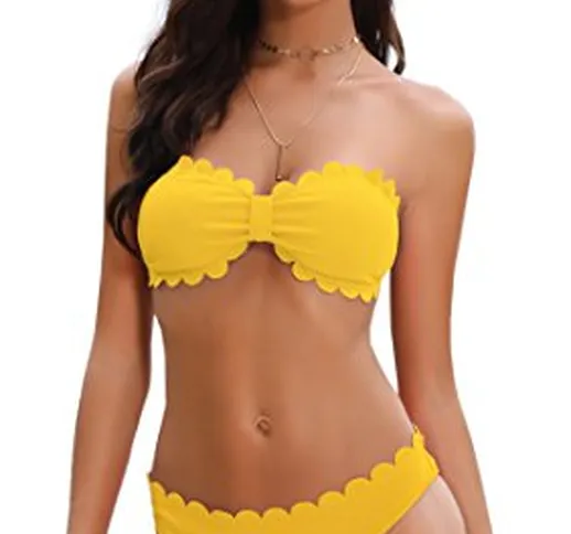 SHEKINI Bikini Costumi da Bagno Donna Strapless Due Pezzi Bandeau Bikini Set Sexy Imbottit...