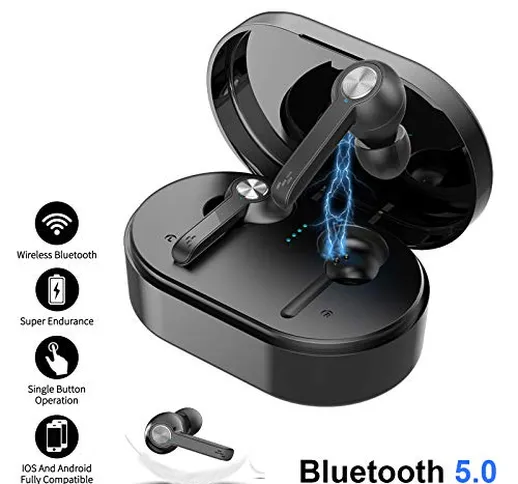 Xgody - Auricolari wireless Bluetooth 5.0 TWS con microfono, 3000 mAh, custodia di ricaric...