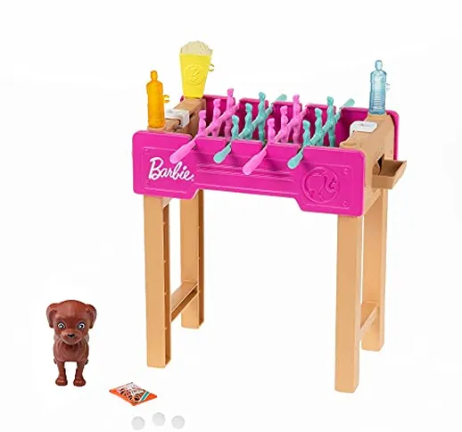 Barbie Playset Serata Giochi con Mini Bambola, Cucciolo, Biliardino e Accessori, Giocattol...