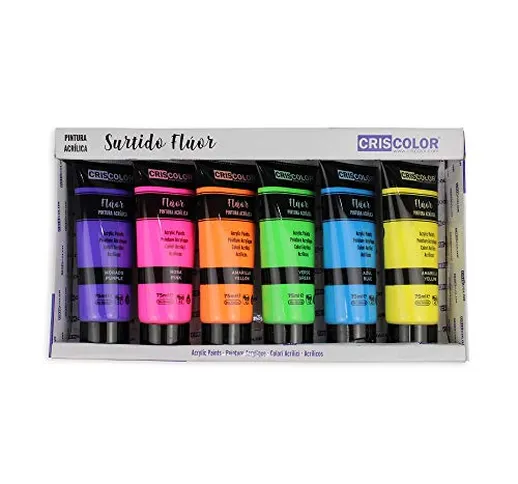 CRISCOLOR - Assortimento di vernice acrilica fluorescente - Confezione da 6 x 75 ml - Per...