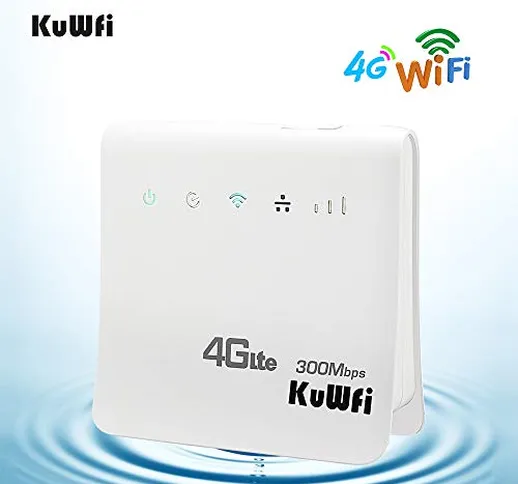 KuWFi Router Wireless WiFi 300Mbps 4G LTE CPE Sbloccato per Slot SIM Card con Supporto LAN...