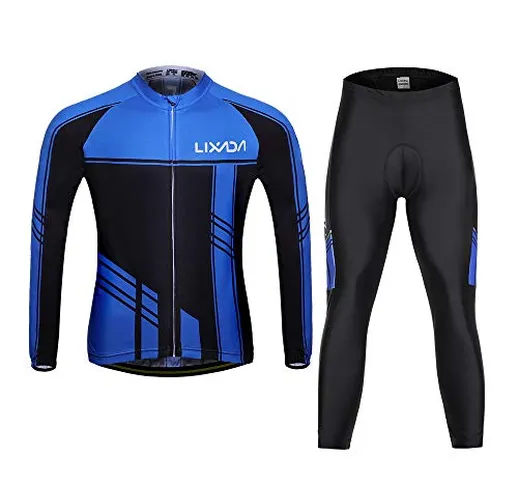 Lixada Set Abbigliamento da Ciclismo da Uomo/Maniche Lunghe Autunno Inverno + Giacca da Ci...