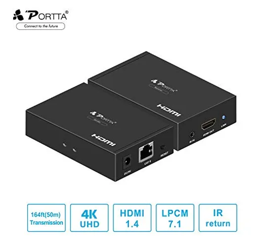 Portta 4K HDMI Extender 50m HDMI Ethernet Extender di rete su singolo cavo RJ45 CAT5e CAT6...