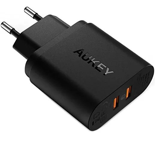 AUKEY Quick Charge 3.0 Caricabatterie USB da Muro 39W Due Porte Caricatore USB per Samsung...