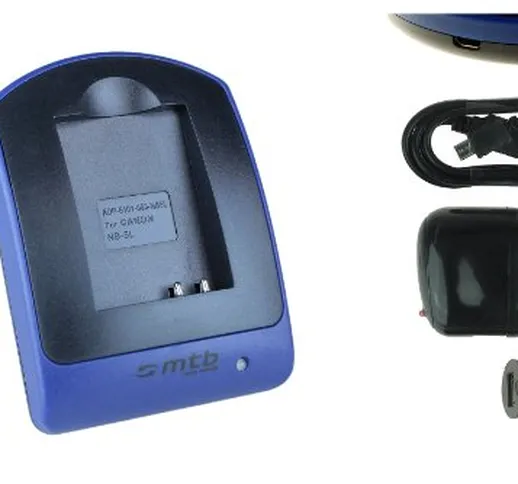 Caricabatteria (USB/Auto/Corrente) per Canon NB-5L / Ixus 90 IS, 800 IS, SD990 IS.Powersho...