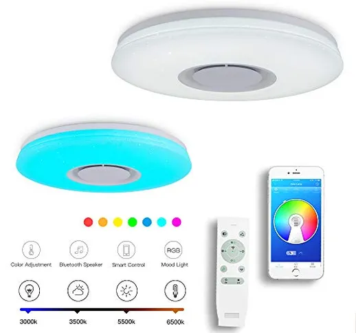 CHYSONGOODS 40CM 36W Circolare Plafoniera LED,Lampada Da Soffitto Con Altoparlante Bluetoo...