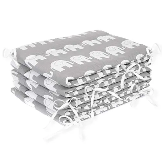 Amilian® - Paracolpi per lettino con decorazione elefanti grigi, 420 x 30 cm, 360 x 30 cm,...